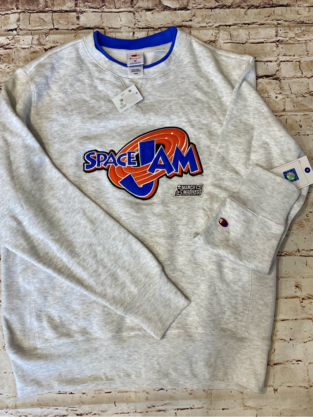 Champion Gray Crewneck Space Jam Blue Trim